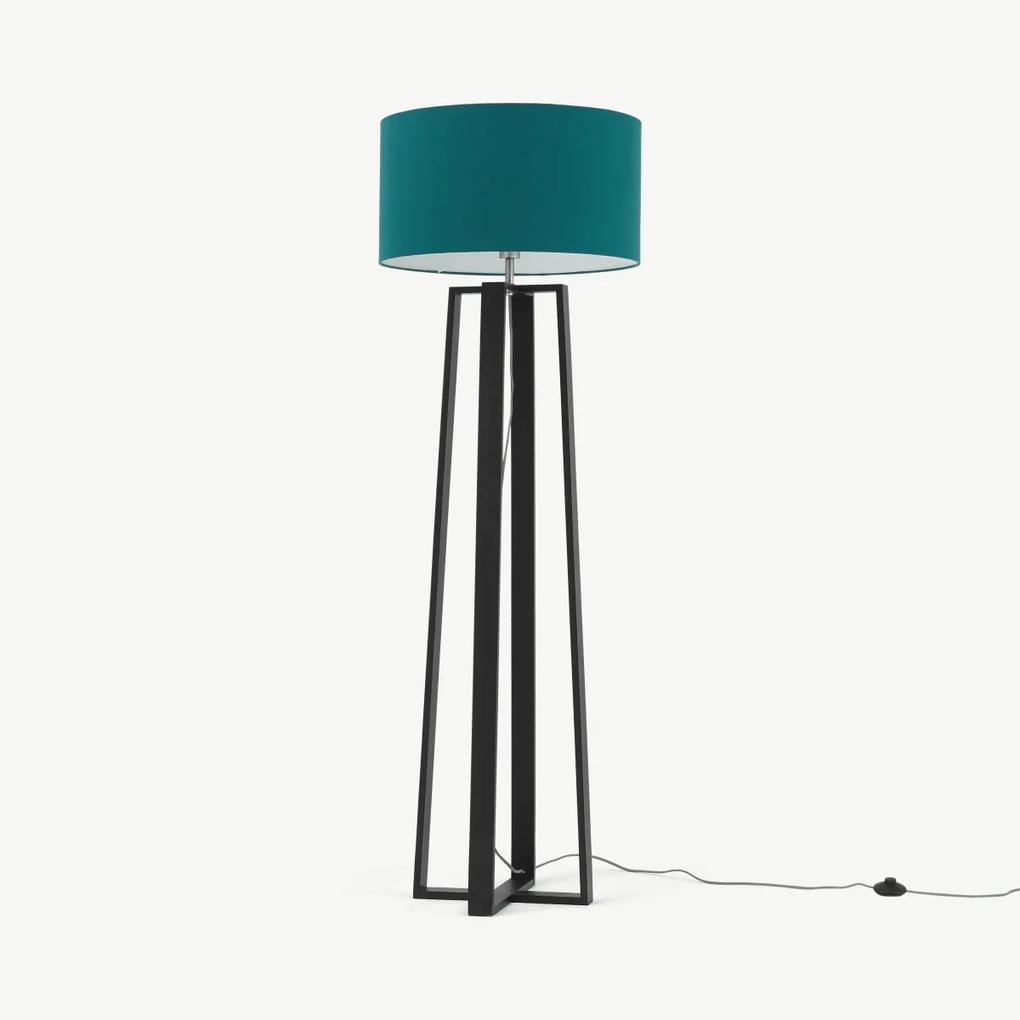 Asher grote houten staande lamp, zwart en groenblauw