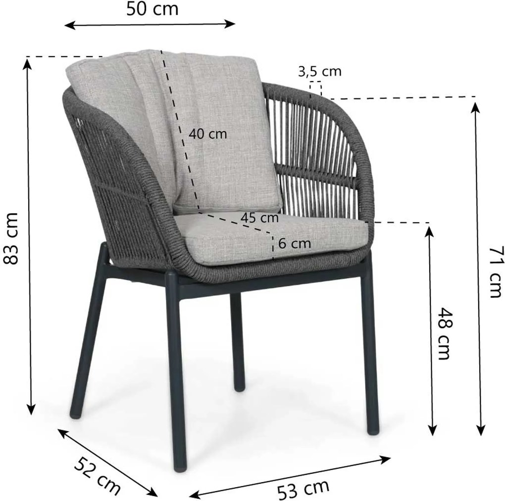 Tuinset 6 personen 220 cm Rope Grijs Lifestyle Garden Furniture Monaco/Matara