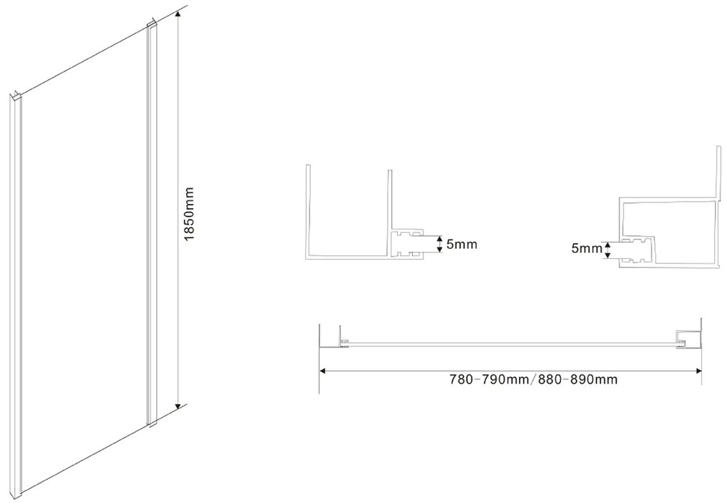 Aqualine Amadeo zijwand voor douchecabine 90x185cm wit