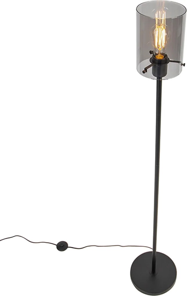 Design vloerlamp zwart met smoke glas - Dome