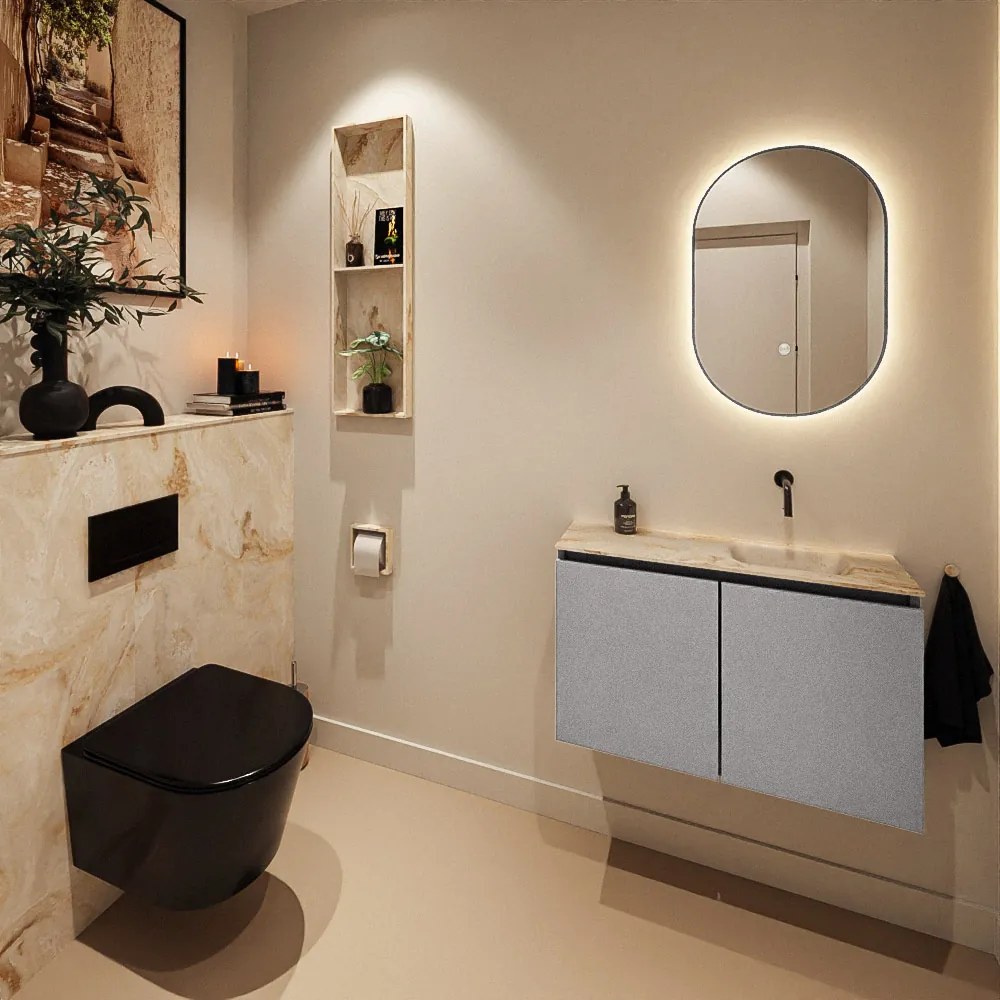 Mondiaz Ture DLux toiletmeubel 80cm plata met wastafel frappe rechts zonder kraangat