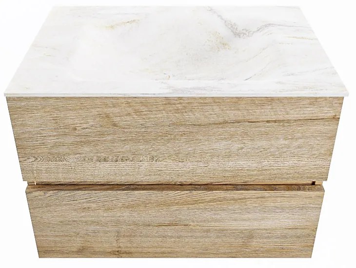 Mondiaz Vica DLux badmeubel 70cm washed oak 2 lades met wastafel ostra midden 1 kraangat