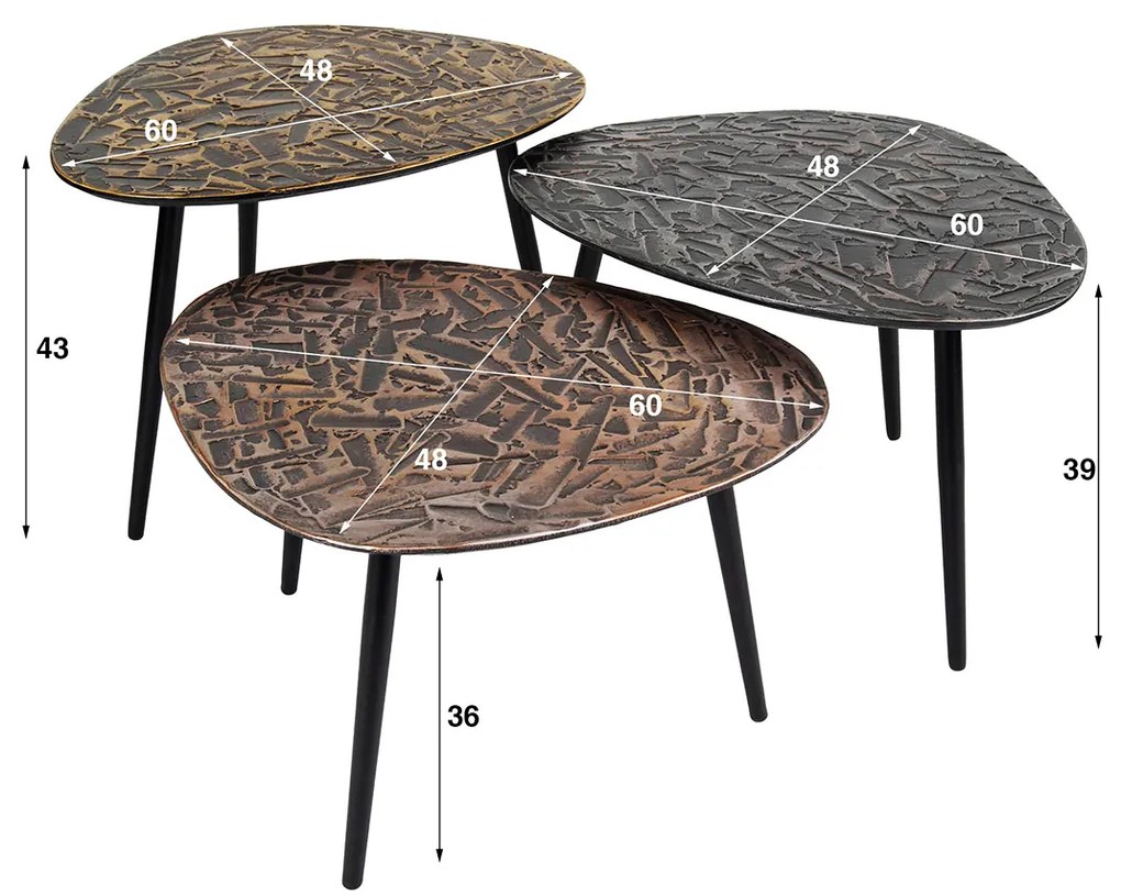 Driehoek Salontafel Set Van 3 - 60 X 48cm.
