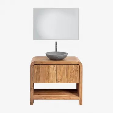 Vacry Houten Badkamermeubelset Acacia Bruin & Rond Grijs Cement Ø40 Cm Tarsis & Rechthoekige Led En Anticondens 100x70 Cm Riben & Mat - Sklum