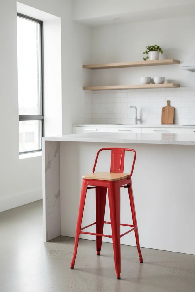 Kruk Torix met rugleuning van natuurlijk hout