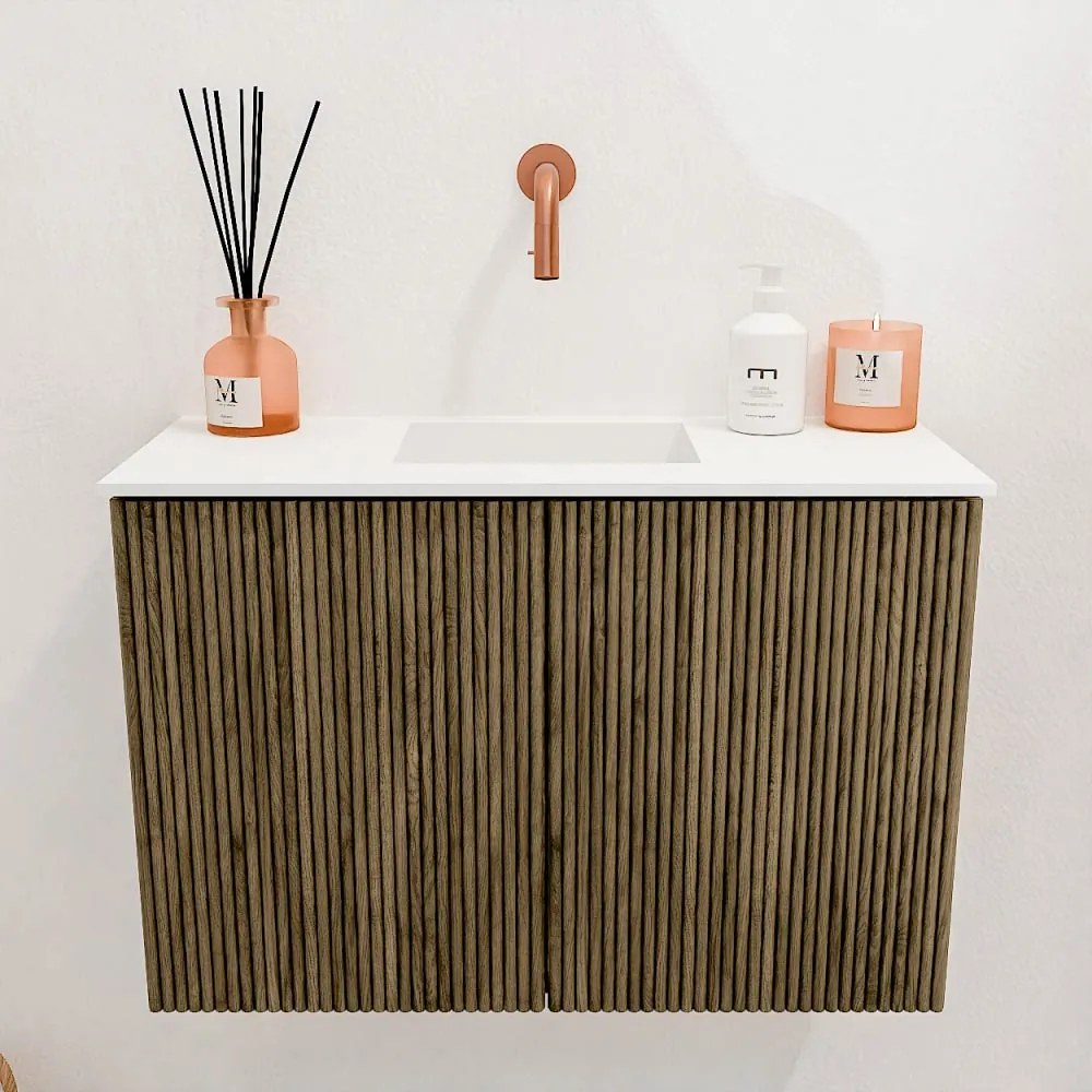 Mondiaz Joya 60cm toiletmeubel dusk met wastafel faye midden zonder kraangat talc
