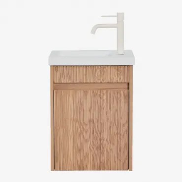 Narek Zwevend Houten Badkamermeubelset Met Geïntegreerde Wastafel Ash Brown & Spiegelloze & Tapioca Beige ↑20 Cm Met - Sklum