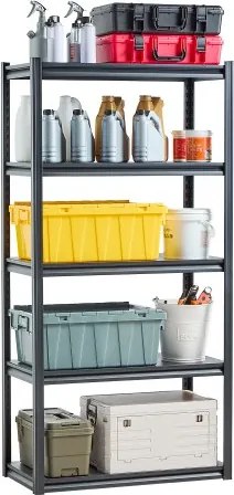 VEVOR Opslagrek, 907 kg, boutloze stelling, kelderstelling, zware verstelbare metalen garagestelling, 5 niveaus, 457,2 x 914,4 x 1828,8 mm, stelling voor keuken, werkplaats, kelder, magazijn, zwart