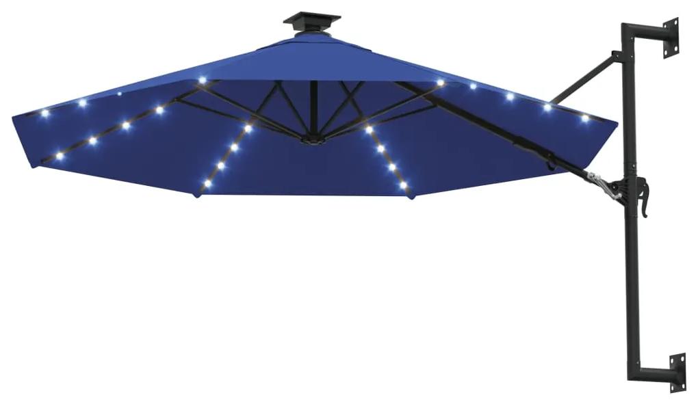 vidaXL Wandparasol met LED's en metalen paal 300 cm blauw