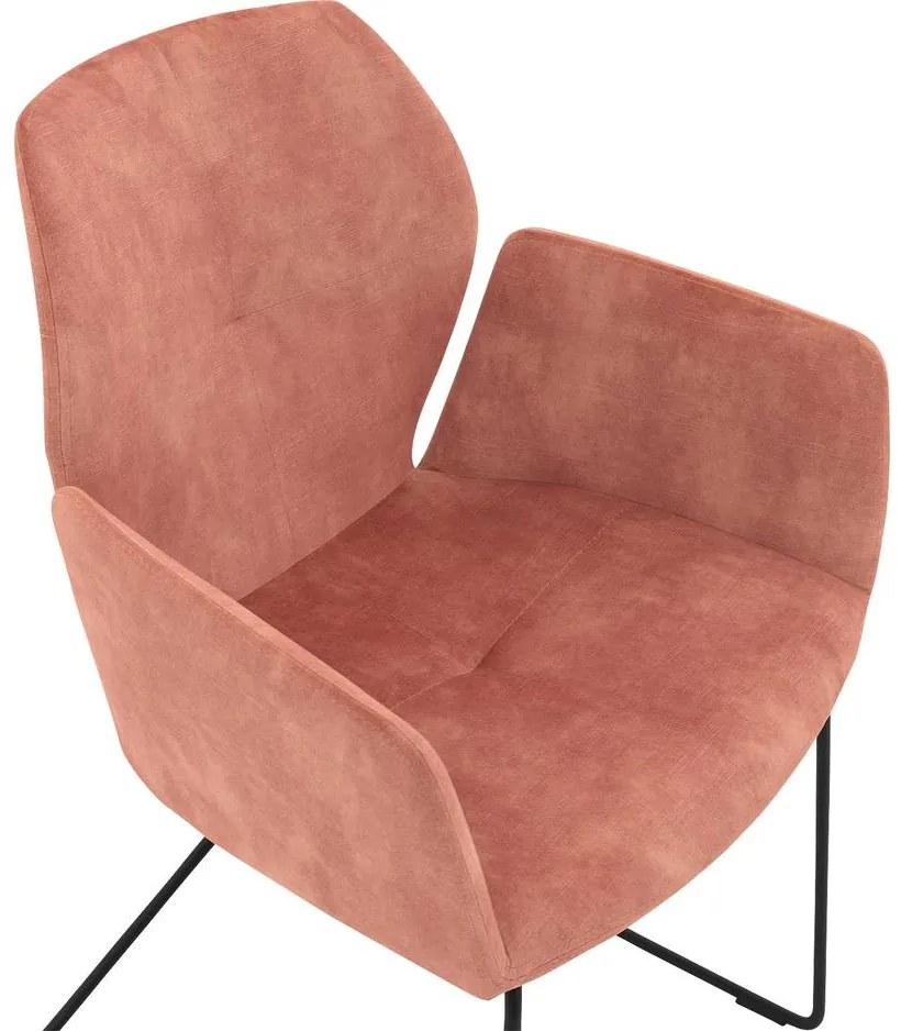 Goossens Excellent Eetkamerstoel Manzini roze velvet stof met armleuning, modern design