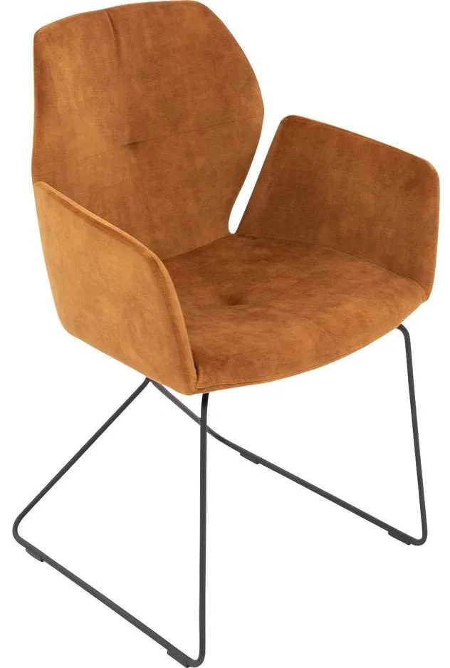 Goossens Excellent Eetkamerstoel Manzini cognac velvet stof met armleuning, modern design