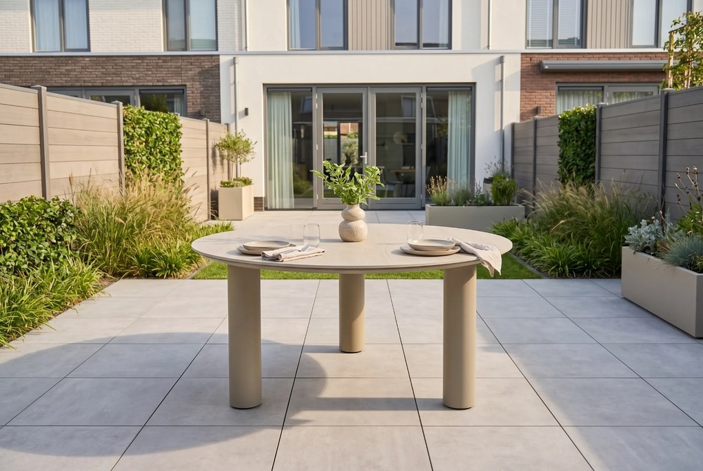 Dining Tuintafel rond 158 cm met lazy susan Zand/Beige Trino