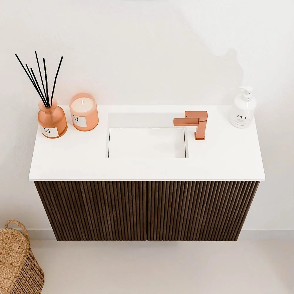 Mondiaz Joya 60cm toiletmeubel walnut met wastafel faye midden 1 kraangat talc