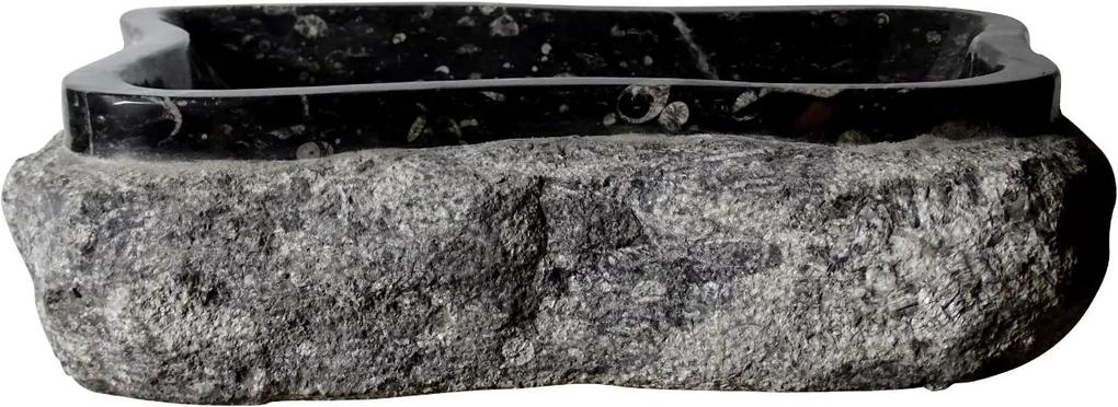 Zwart marmeren waskom | Eeuwenoud Orthoceras Fossiel | 43 x 62 x 13 cm
