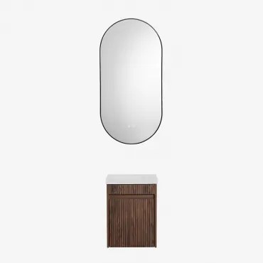 Narek Zwevend Houten Badkamermeubelset Met Geïntegreerde Wastafel Zonder Kraan & Donker Hout & Ovale Led En Anticondens Zwart 50x100 Cm Asteiro &  -