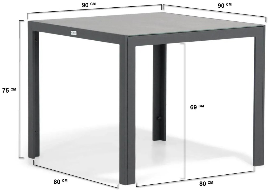 Tuinset 2 personen 90 cm Aluminium/textileen Grijs Lifestyle Garden Furniture Tirana/Varano