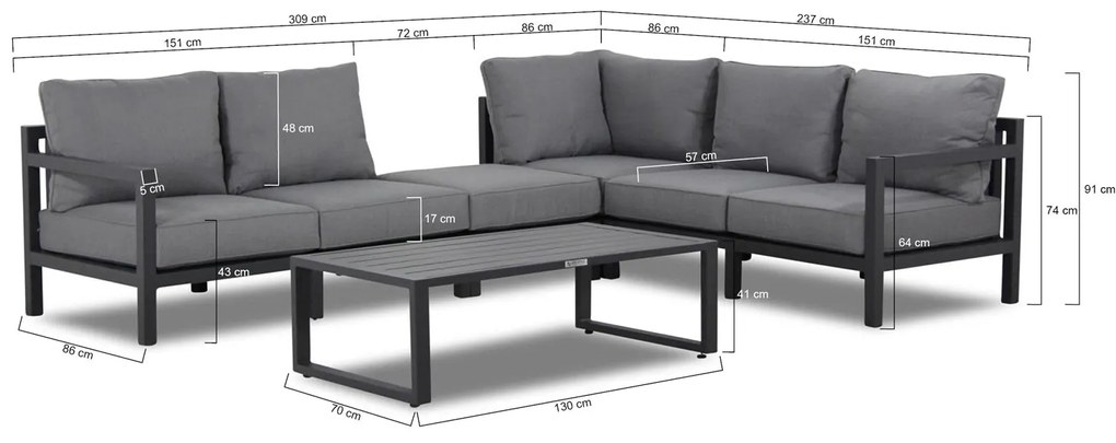 Hoek loungeset 5 personen Aluminium Grijs  Lifestyle Garden Furniture Lagos