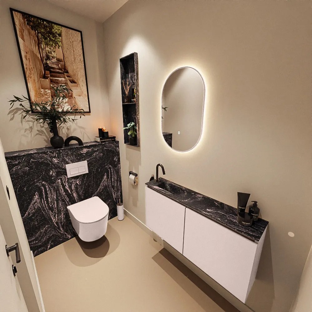 Mondiaz Ture DLux toiletmeubel 100cm rosee met wastafel lava links met kraangat