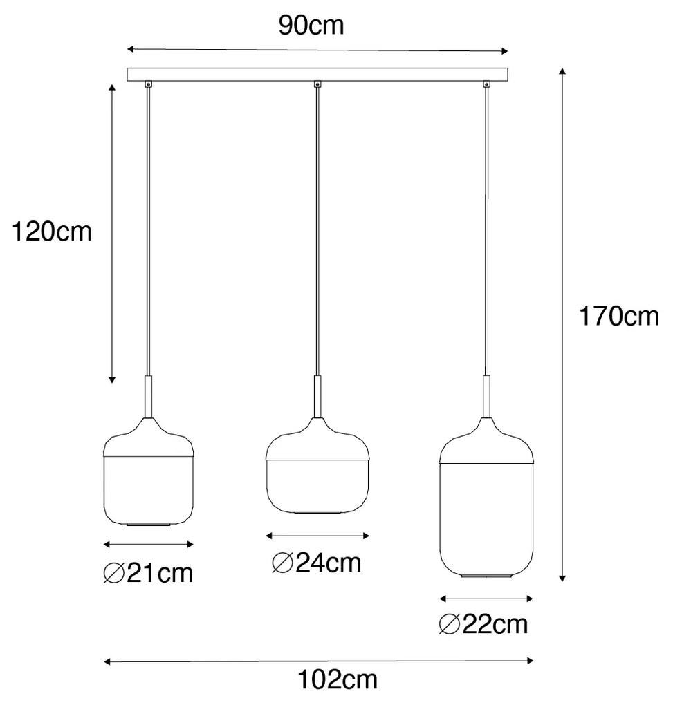 Design hanglamp zwart met goud en smoke glas 3-lichts - Kyan