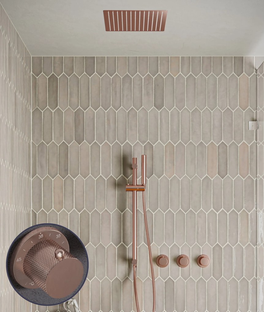 Saniclear Plus Curved inbouw regendouche met inbouw douchekop 30x30cm, glijstang en staafhanddouche geborsteld koper