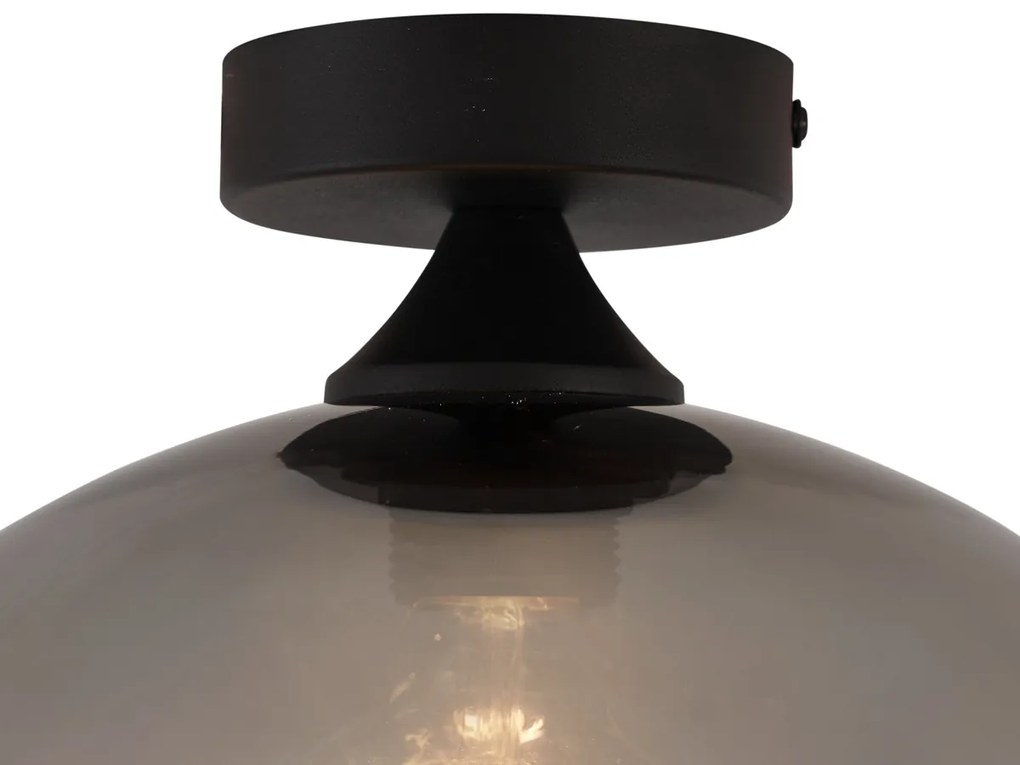 Art Deco plafondlamp zwart met smoke glas - Sandra