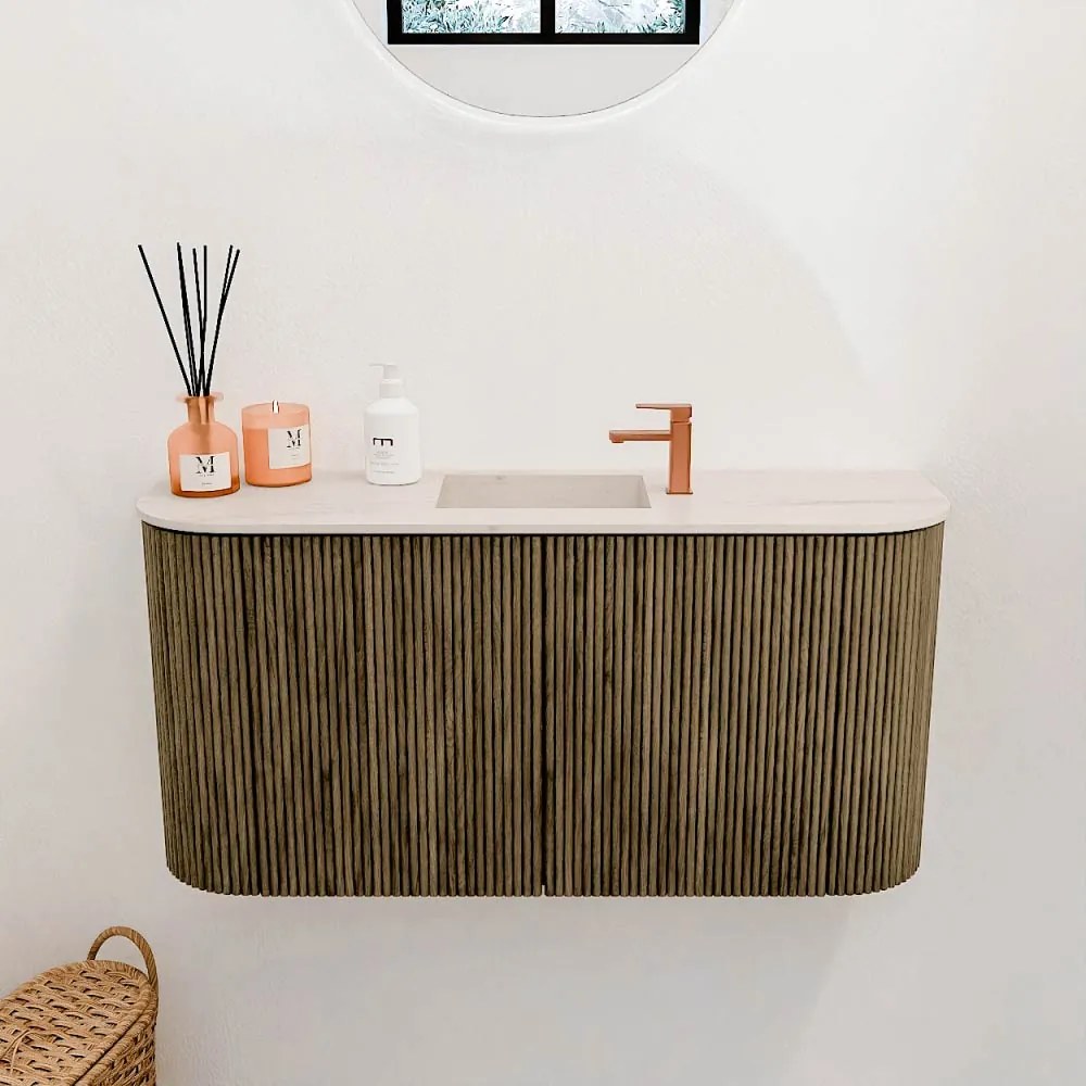 Mondiaz Joya DLux 85cm toiletmeubel ronding links/rechts dusk met wastafel faye midden 1 kraangat meli