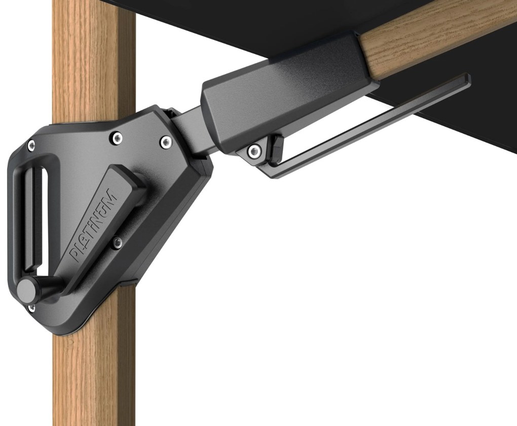 Platinum Challenger zweefparasol 3x3m T2 premium teaklook frame (incl. voet en hoes) faded black