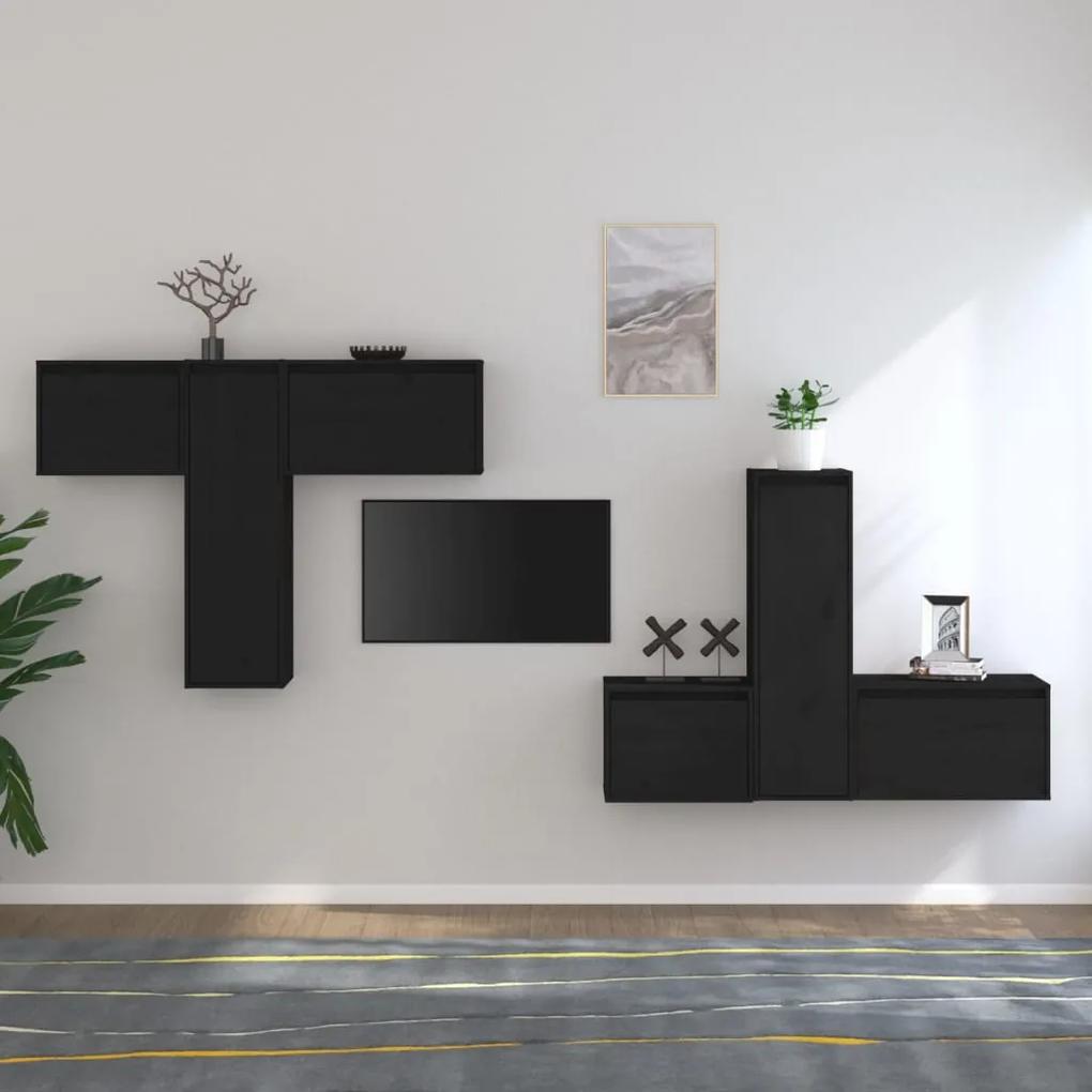 vidaXL Tv-meubelen 6 st massief grenenhout zwart