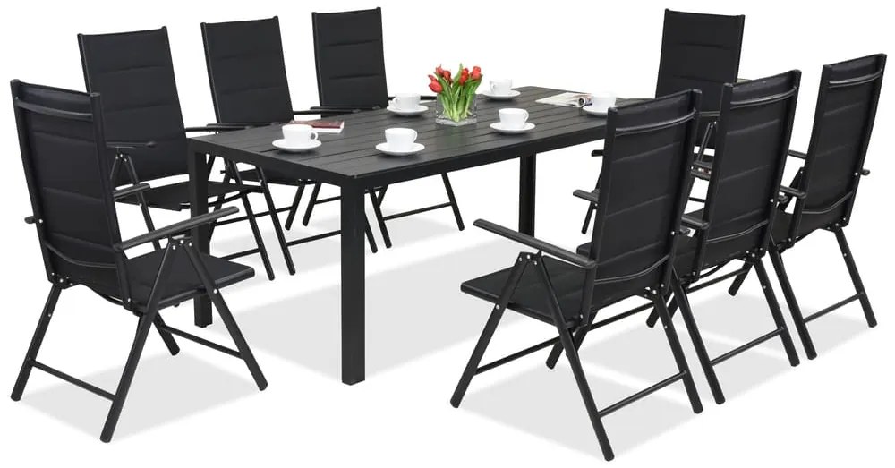 Aluminium tuinmeubelen polywood met grote tafel Verona voor 8 personen Garden Point zwart