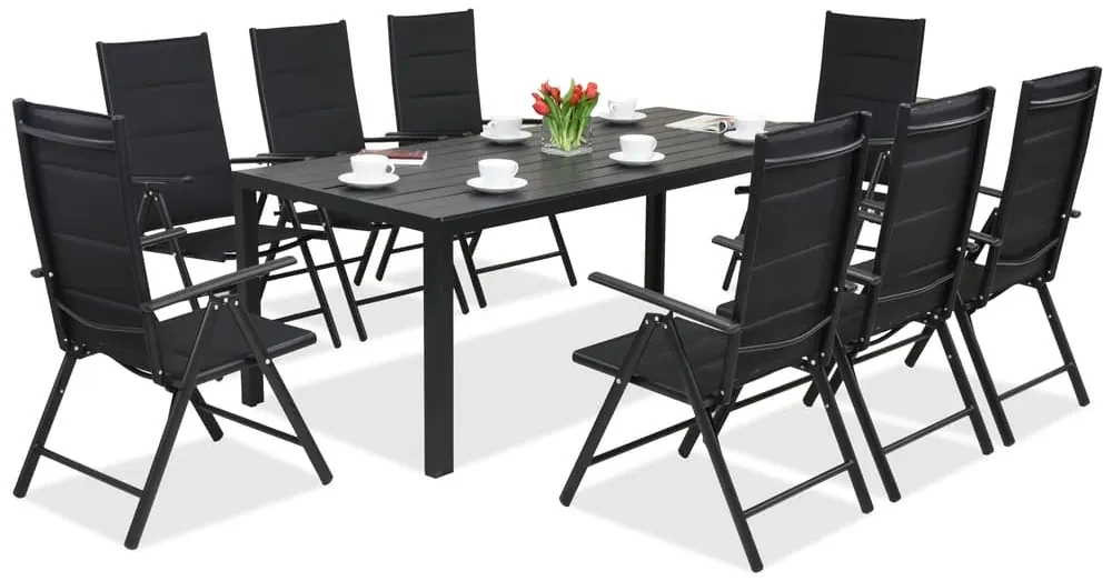 Aluminium tuinmeubelen polywood met grote tafel Verona voor 8 personen Garden Point zwart