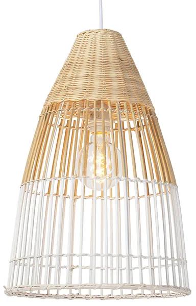 Landelijke hanglamp bamboe en wit - Bamboo Art Deco E27 rond Binnenverlichting Lamp