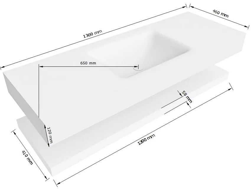 Zaro Alan badmeubel 130cm met planchet urban en vrijhangende wastafel cloud midden 1 kraangat urban