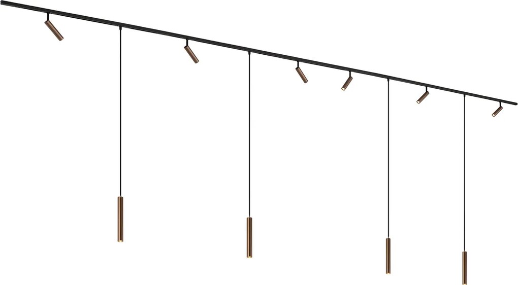 Modern railsysteem met 6 spots en 4 hanglampen donker brons 1-fase - Slimline Uzzy Keno