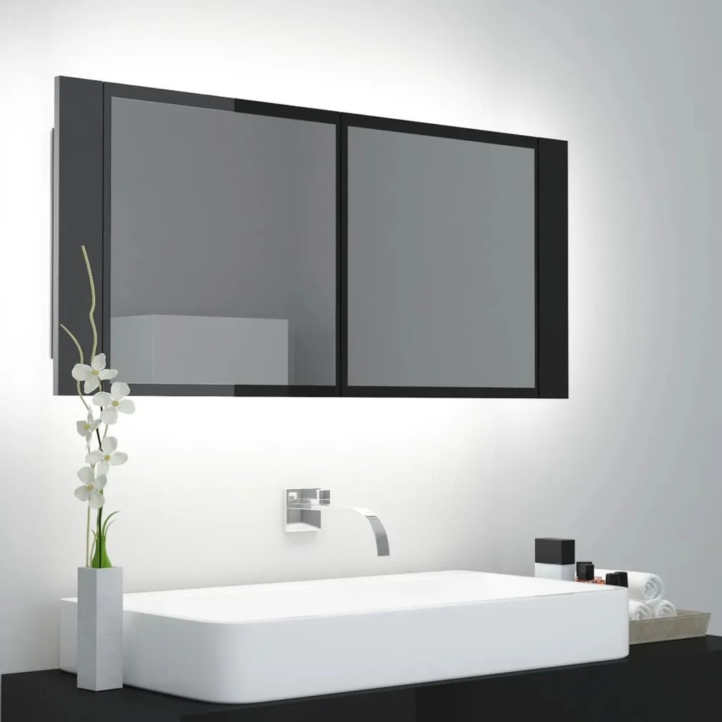 vidaXL Badkamerkast met spiegel en LED 100x12x45 cm hoogglans zwart