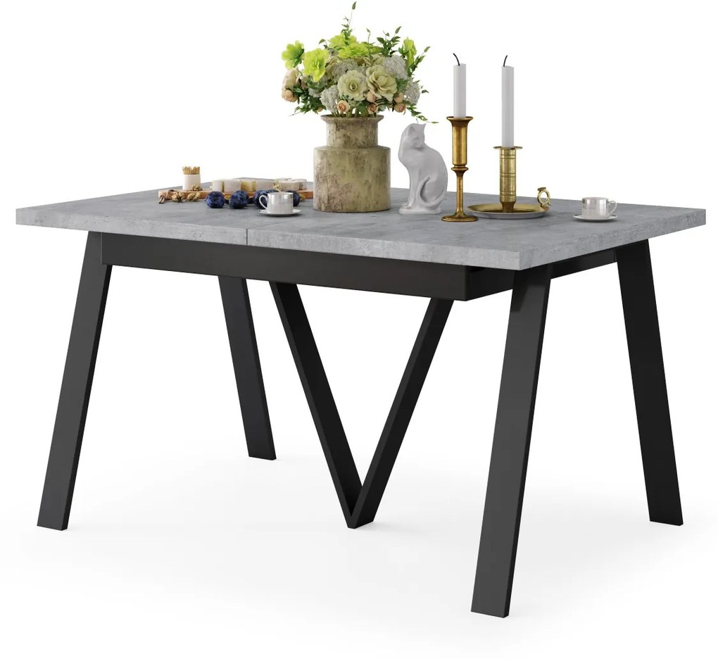 AVERY Beton Millenium/onderkant zwart - LOFT/INDUSTRIËLE TAFEL VOOR WOONKAMER/EETKAMER UITKLAPBAAR TOT 330 cm!