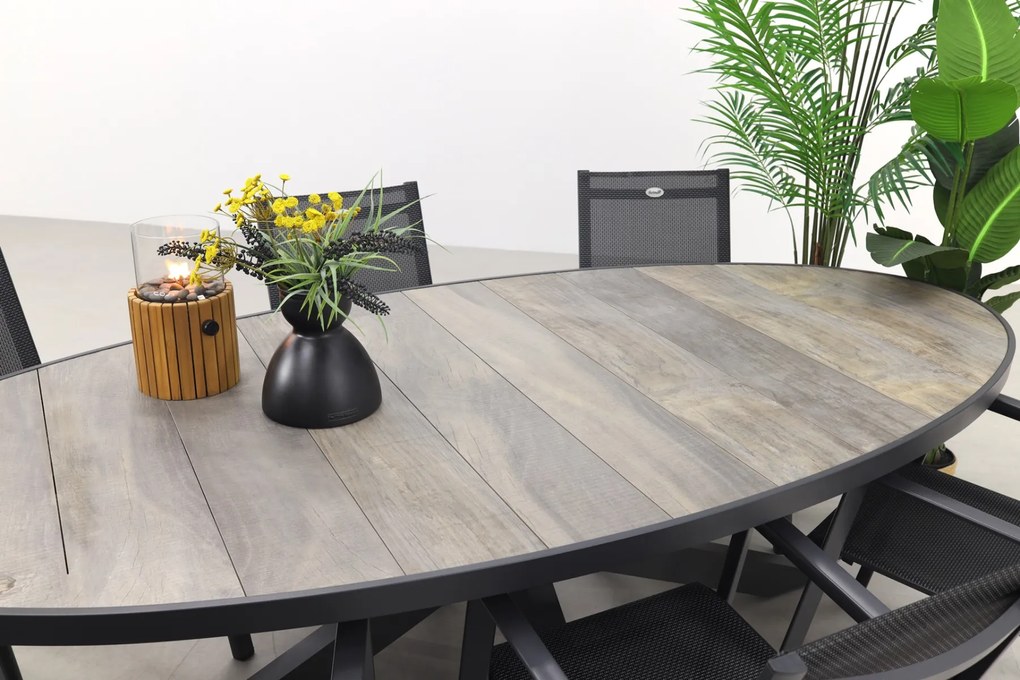 Hartman Napoli/Silva houtlook 240x115 cm. ovale tuinset - stapelbaar - 7-delig