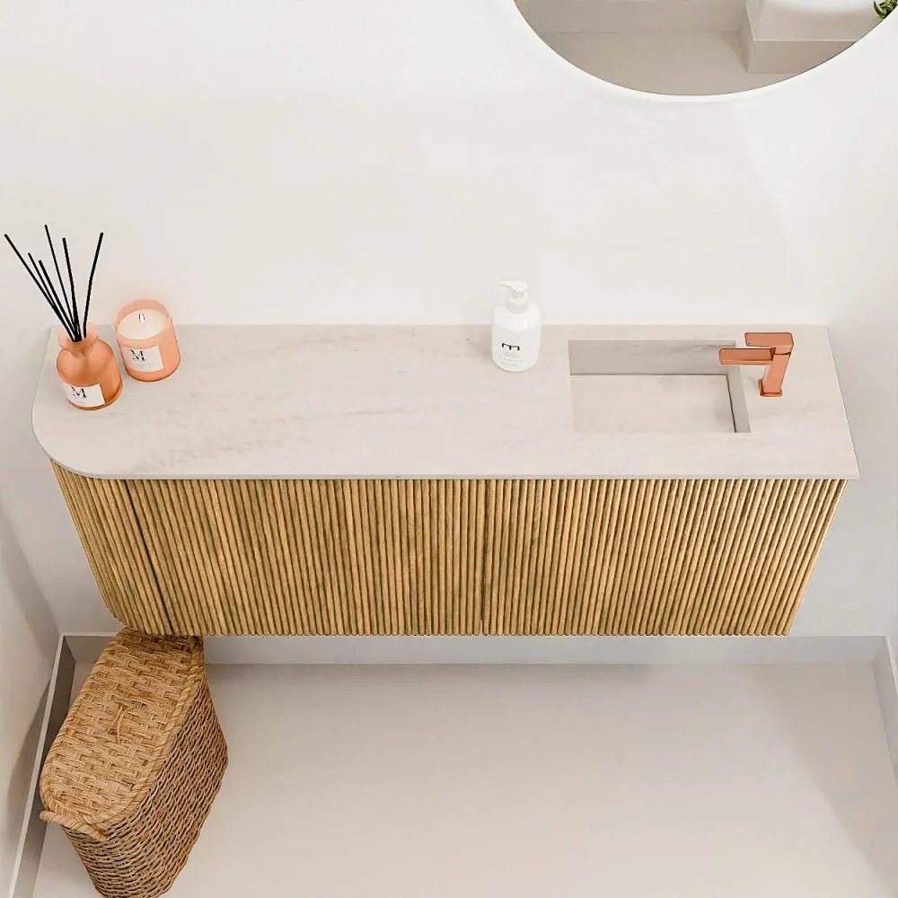 Mondiaz Joya DLux 100cm toiletmeubel ronding links oak met wastafel faye rechts 1 kraangat meli