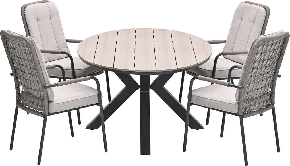 Garden Impressions Aleria tuinset 5-delig taupe - Tulli tuintafel 180x115 cm - light teak vironwood