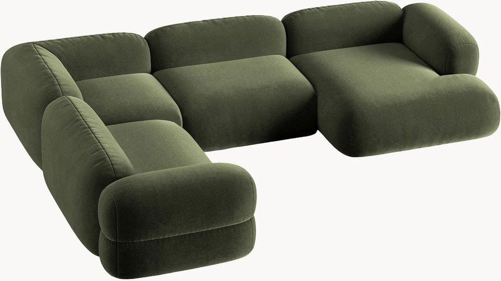 Modulaire panoramische fluwelen hoekbank Roger (5-zits)