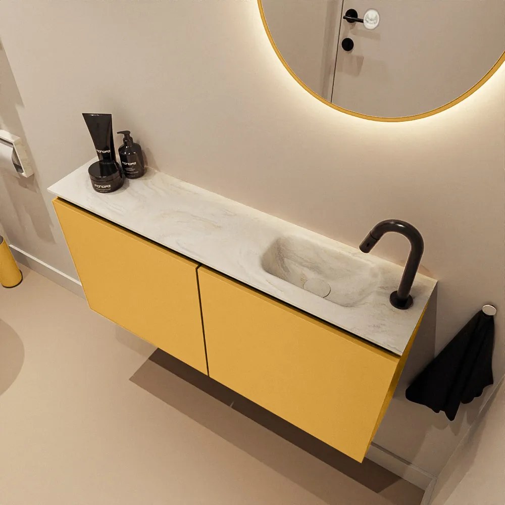 Mondiaz Ture DLux toiletmeubel 100cm ocher met wastafel ostra rechts met kraangat