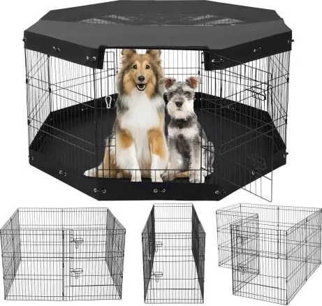 VEVOR Hondenren, 8-pack 76 cm H x 61 cm B panelen, opvouwbare metalen puppyren, hondenhek met deur, vloermat en bovenklep, ren voor honden, katten en andere kleine dieren