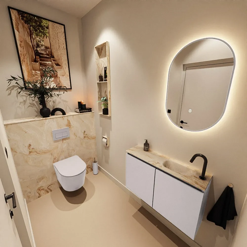 Mondiaz Ture DLux toiletmeubel 80cm cale met wastafel frappe rechts met kraangat