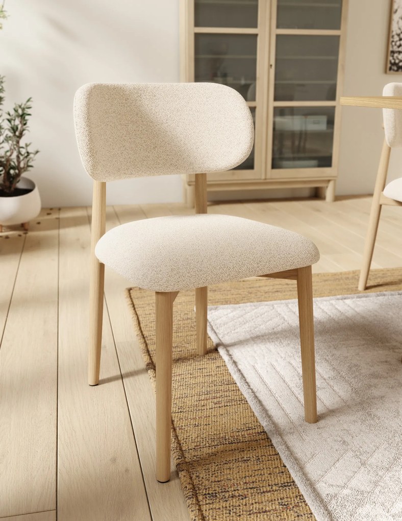 AVLO Crème (stof Monza 90)/gelakt eiken frame – HOUTEN BOUCLÉSTOEL VOOR WOONKAMER, EETKAMER, KEUKEN RETRO