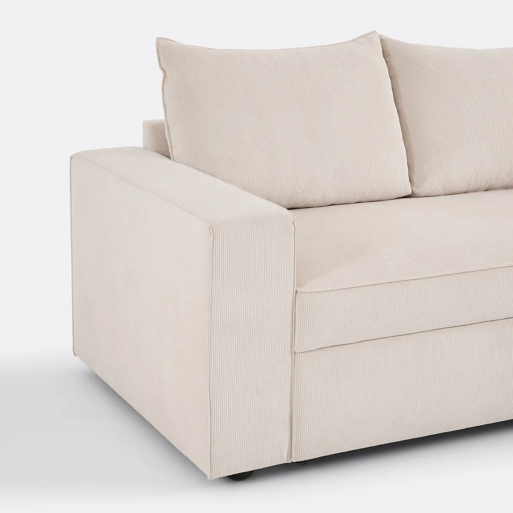 3-zits hoekslaapbank met opbergruimte, fijn ribfluweel, FLO