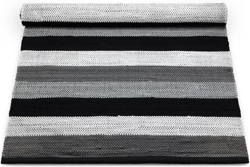 Rug Solid - Cotton Black/Grey/White Striped - 140 x 200 - Vloerkleed