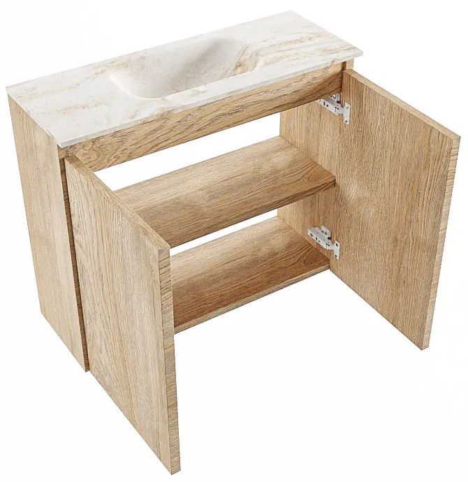 Mondiaz Ture DLux toiletmeubel 60cm washed oak met wastafel opalo midden met kraangat