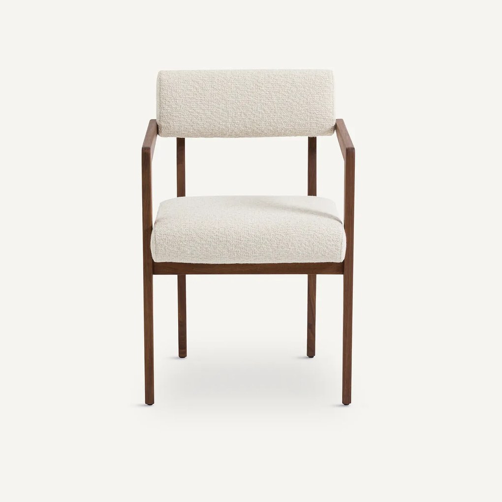 Tafelfauteuil in notenhout in bouclé stof, Izag