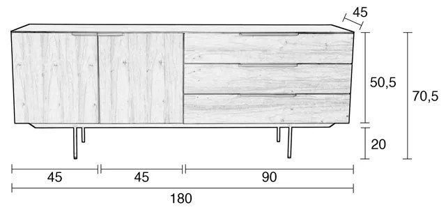Zuiver Travis Walnoot Dressoir - 180x45x70.5cm.