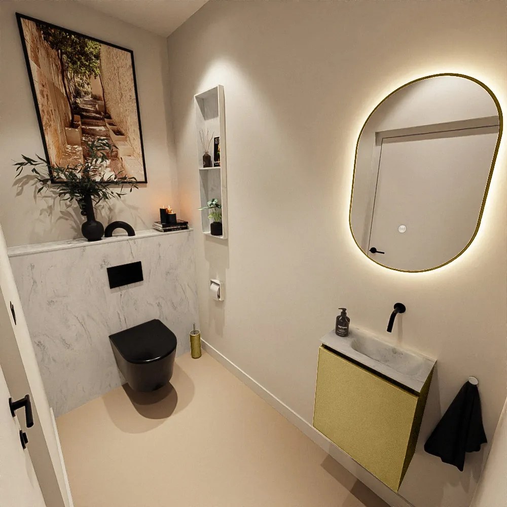 Mondiaz Ture DLux toiletmeubel 40cm oro met wastafel opalo rechts zonder kraangat