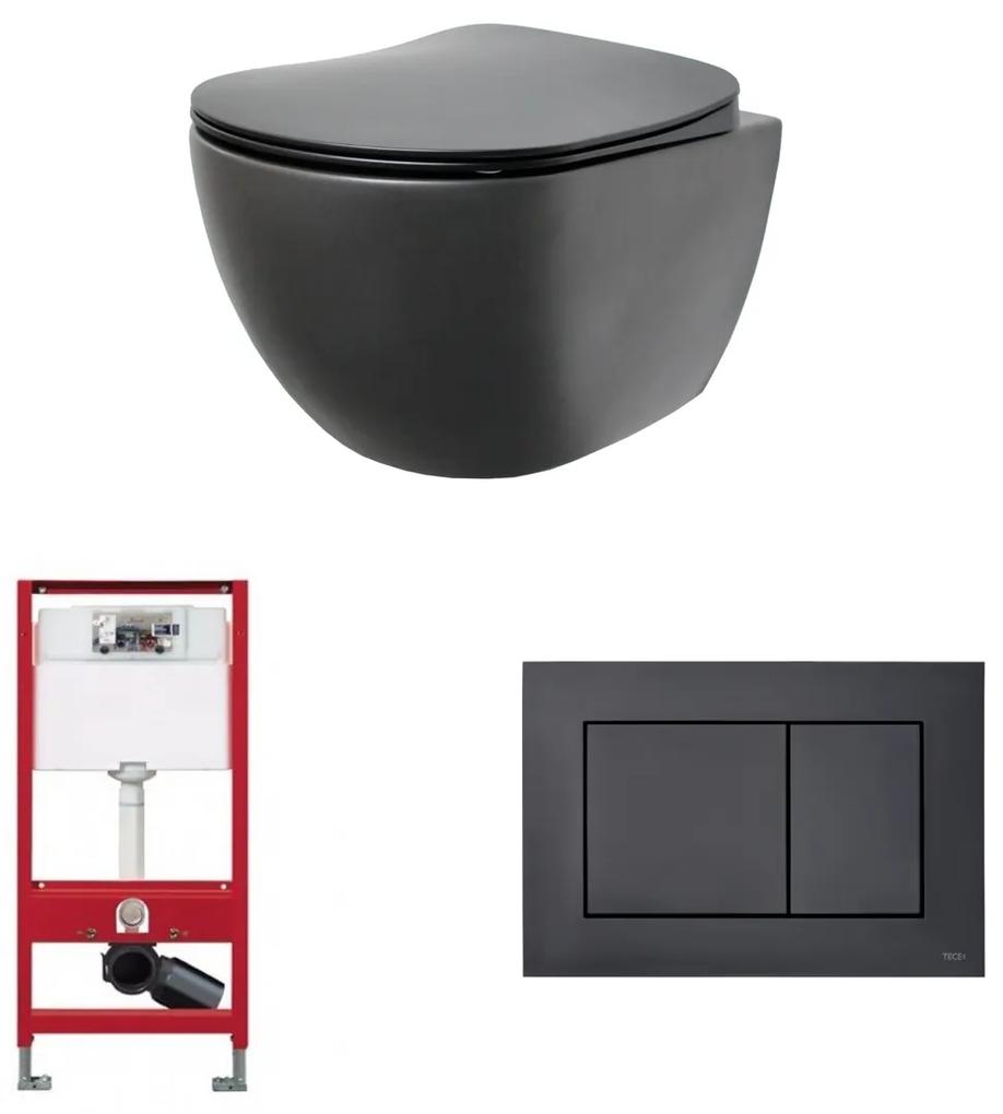 Alento toiletset - hangtoilet Rimless mat zwart - met Tece reservoir/bedieningsplaat - mat zwart